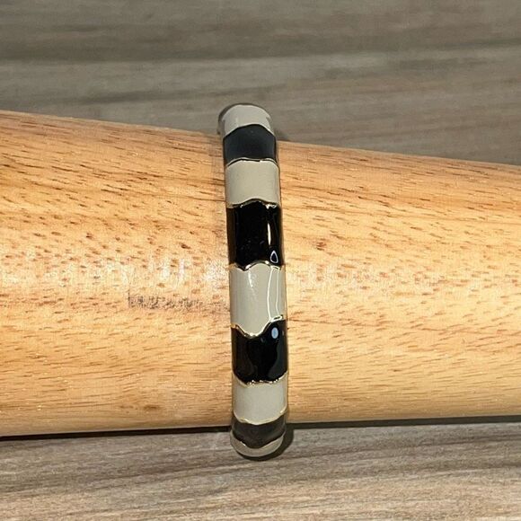 Stripped Inlayed Classic Solid Bangle Bracelet Tan Black Gold Tone Classiccore - Picture 1 of 6
